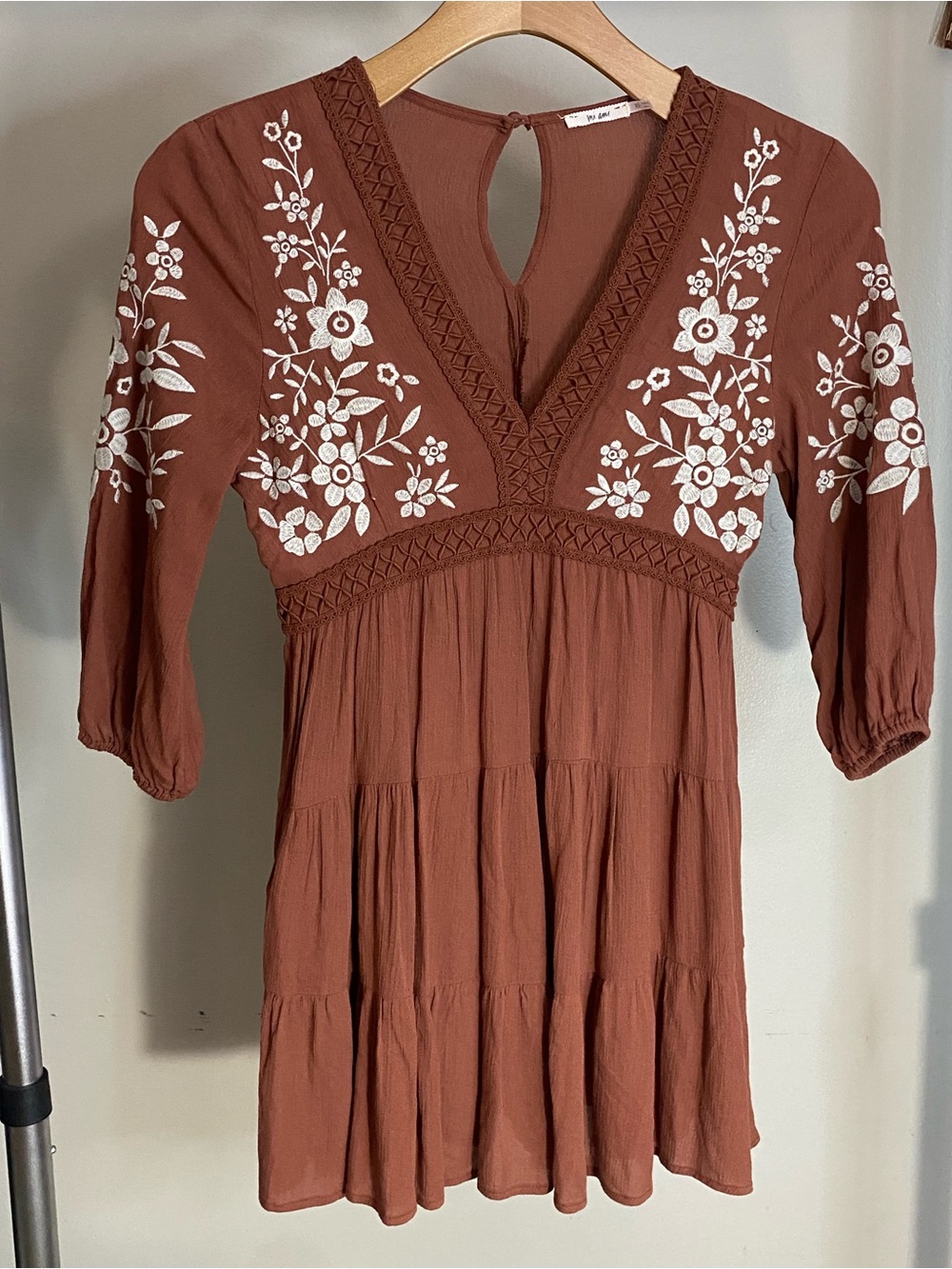 Boho Cottagecore dress, embroidered western inspired mini dress